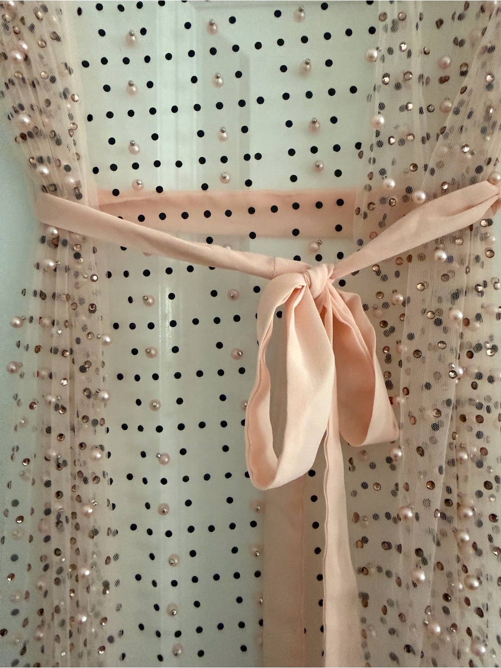 Blush Pink Mesh Pearl Rhinestone Duster Cardigan Cover-Up Size M - Picture 3 of 12